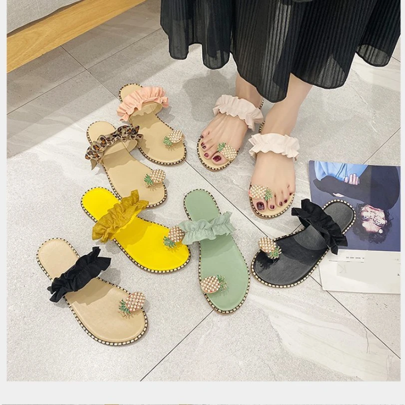 HOT 11 colors  large size sandals women toe sandals pineapple lace beach shoes water drill flat bottom anti slip slippers