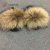Hot High Quality Jtfur Wholesale Women Sew Furry Natural Raccoon Fur Slides Real Fox Fur Slippers