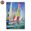 Hot Sale Handmade Sea Wave Palette Knife Oil Painting Of Sailboats On Wall