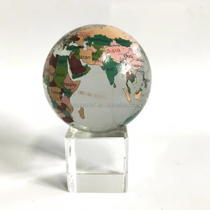 Hot sale souvenir or business gifts decorative desktop transparent glass crystal world map globe