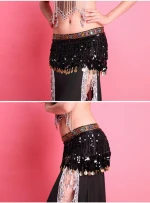 Hot Sale Sparkling Belly Dance Coins Tassel Hip Scarf Shawl Sequins Fringe Waist Chain Belt