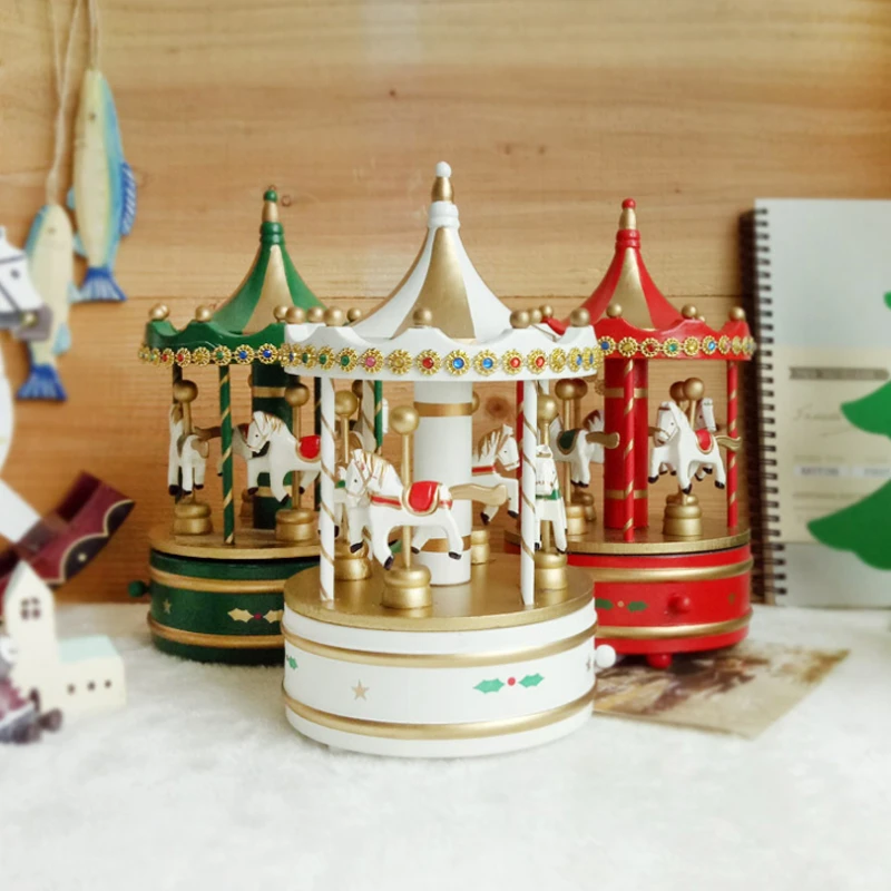 Hot Sale Toy Carousel Music Box Horses Engraved Handmade Musical Music Box Small For Christmas Decoration