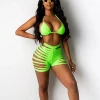 Hot Selling Halter Two Pieces 2020 Bathing Suit Adults America Solid Swimwear Hollow Out Swimsuit Women Beach Shorts