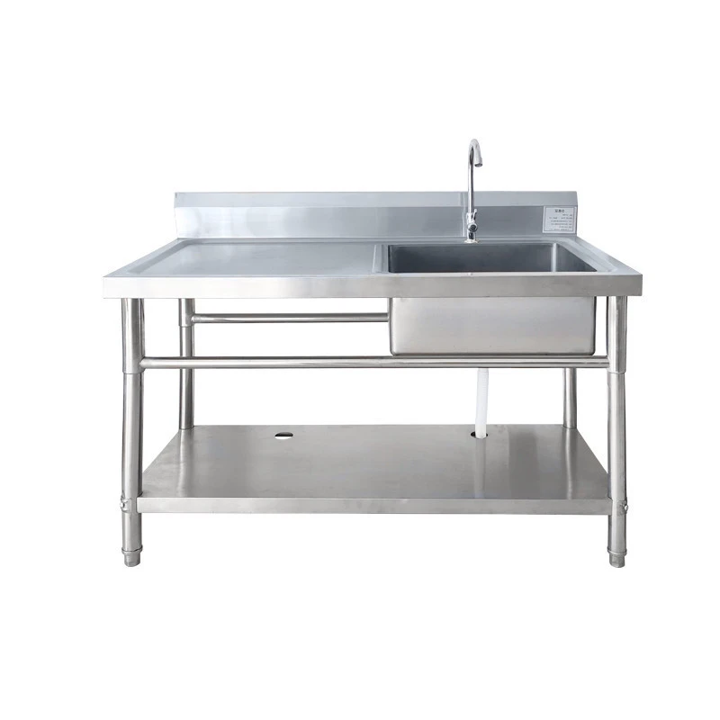 Hotel equipment commercial kitchen stainless steel cutting board work prep table with double sink