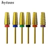HYTOOS 5 in 1 Gold Carbide Nail Drill Bit Tapered Milling Cutter for Manicure Remove Gel Acylics Tool Nails Drill Accessories