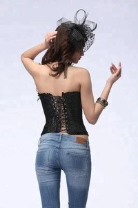 IN Stock Items Black Color Sexy Lace Up Overbust Corset Women Body Trainer