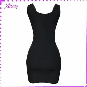 In-Stock Items Black U Neck Bodycon Dress With Zipper body shaping dress