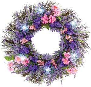 Indoor Decoration Colorful Artificial Lavender Floral Light Wreath