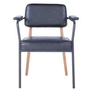 Industrial Metal-Wood Soft Cushion Accent Chair PU or Fabric Wood Legs Armchair Dining Room Seating