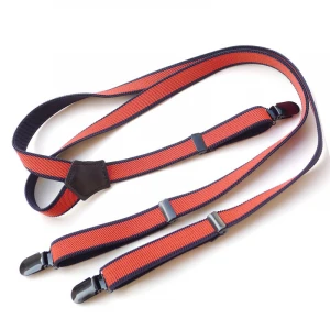 Iron clip combined with leather suspenders polyester high elastic elastic suspenders