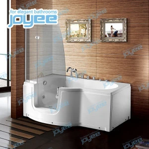 JOYEE small sizes elderly mini portable walk in bathtub corner faucet walk in tub shower combo with high glass door