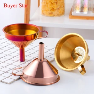 Kitchen accessories Stainless steel colored funnel with removable strainer filter