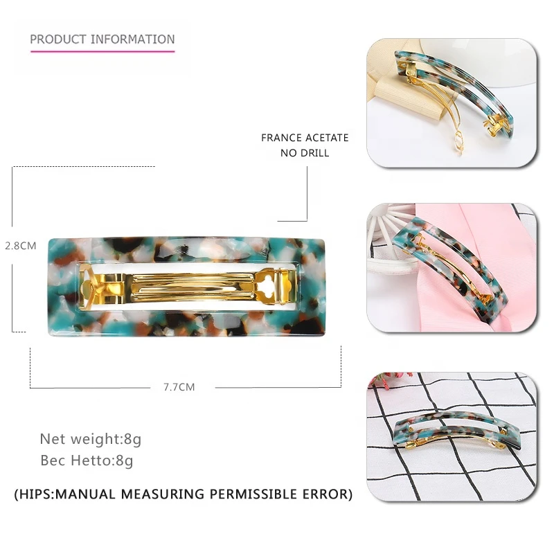 Korean Style Acetate Small Size Hair Clip Fashion Square Hair Barrette Clips Exquisite Best Quality Acetate Hair Clips