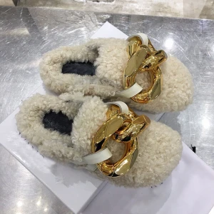 Ladies Casual Flat  Luxury Branded Leather Suede Ladies Fur Women Loafers Mules Shoes Fuzzy Teddy Bear  Slipper