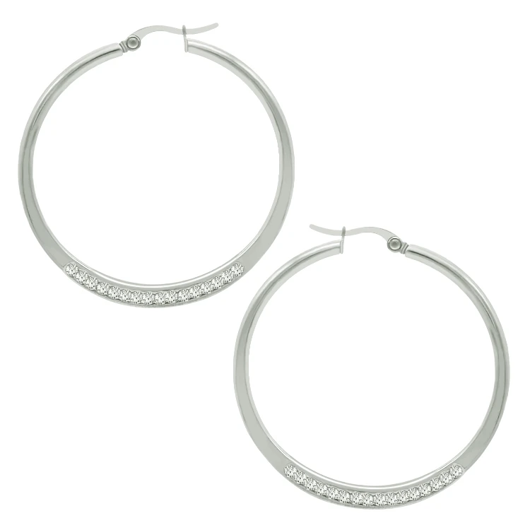 large round shape gold plated stainless steel diamond hoop earrings