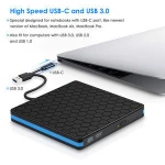 Leelbox External DVD Drive, Portable USB 3.0 Type-C CD/DVD Rewriter Burner Drive for Laptop Desktop PC Computer Windows Linux OS