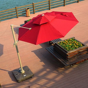 Leisure outdoor garden furniture roman umbrella red color double roof round parasol side umbrella with base