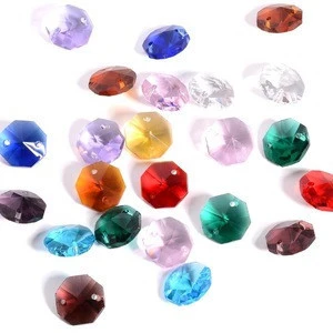 Lot 100pcs Glass Octagon Beads - LONGWIN Colorful Crystal Chandelier Parts Replacement Beads DIY Lamp Hanging Pendant Suncatcher