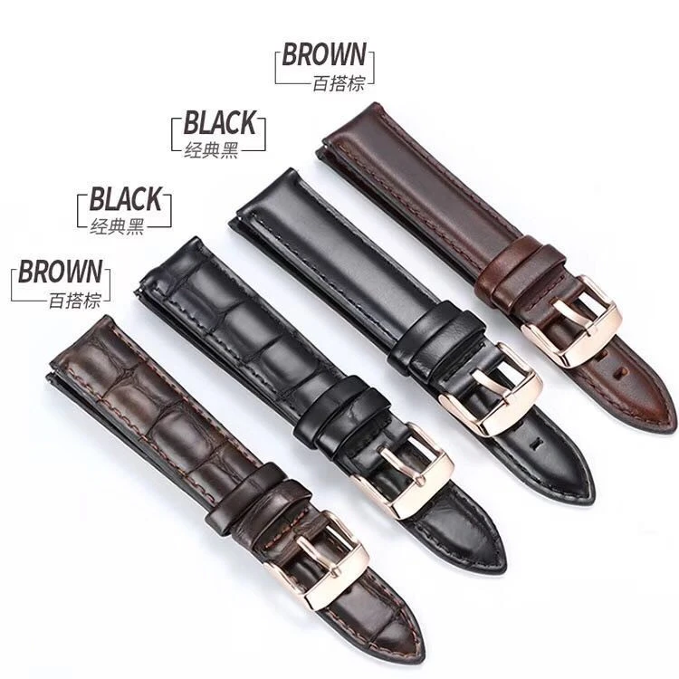 Low MOQ High Quality Stainless Steel Clasp Custom OEM Western  Handmade Genuine Leather Watch Band Strap