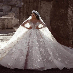 Luweiya Gorgeous Beaded Luxury Long Train Wedding Dress Bridal Gown Crystal Wedding Dress