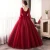 Import Luxury Wine Red Long Flare Sleeve V-Neck Beautiful 3D Flower Appliques Wedding Evening Party Dress from China