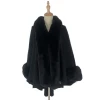 Luxury Women Warm Winter Wraps Fur Trim Knitted Sweater Shawl And Cape Poncho With Round Fur Collar