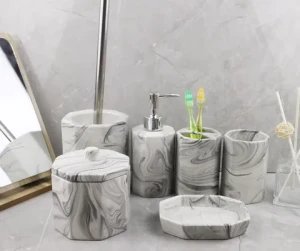 Marble green  S5 bathroom set including soap dispenser tumble toothbrush holder soap dish toiletbrush holder