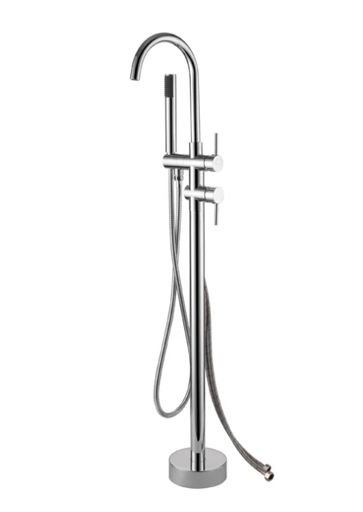 Modern Design Brass Floor Stand Black Bath Shower Mixer Freestanding Bathtub Faucet