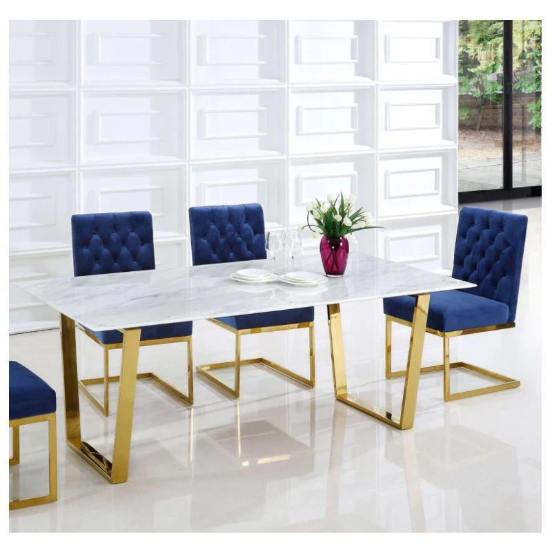 Modern marble top dining table with metal base Dining Table Set Room Furniture