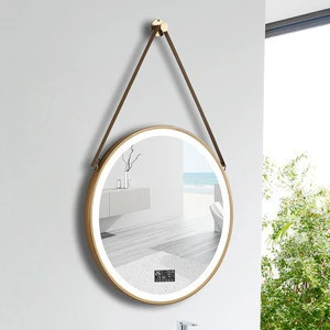 Modern wall mounted time display bluetooth touch screen anti-fog multi-colored round led bathroom mirror