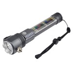 Multi-function Solar Power Led Aluminum Flashlight with Safety Hammer Cutter with Warning Emergency Light Torch