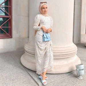 Muslim Dress Fashion Floral Print Abaya in Dubai Islamic Clothing For Women slim Dresses