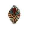 Nepali Beads !! Turquoise &amp; Red Coral Gemstone Inlay Tibetan Rhombus Shape Ethnic Metal Beads For Making Beaded Bracelet SI1142