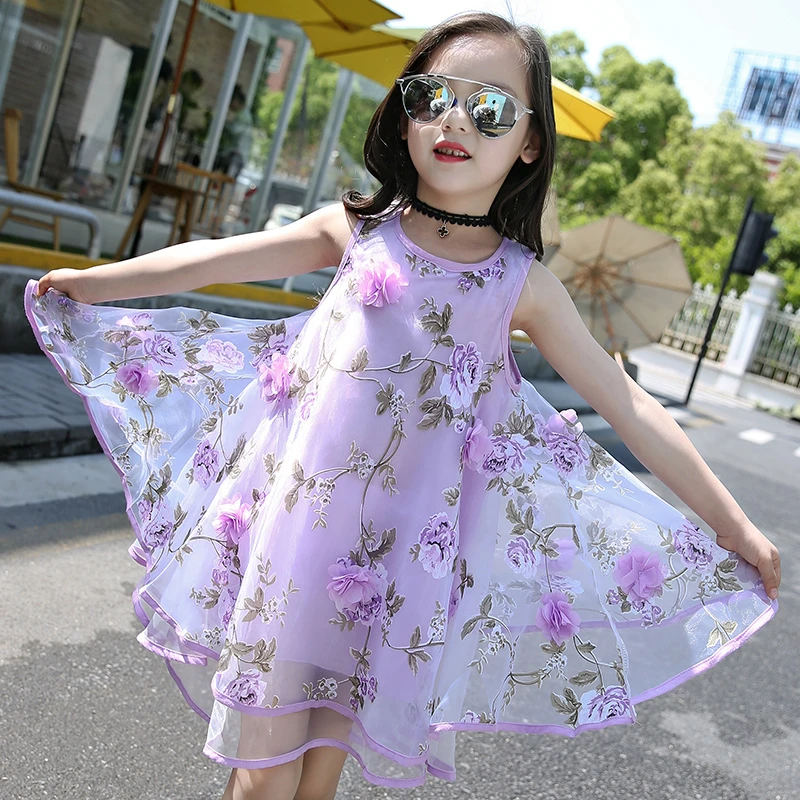 New Design Girls Summer Princess Skirt 3D Flowers Kids Clothing Dress