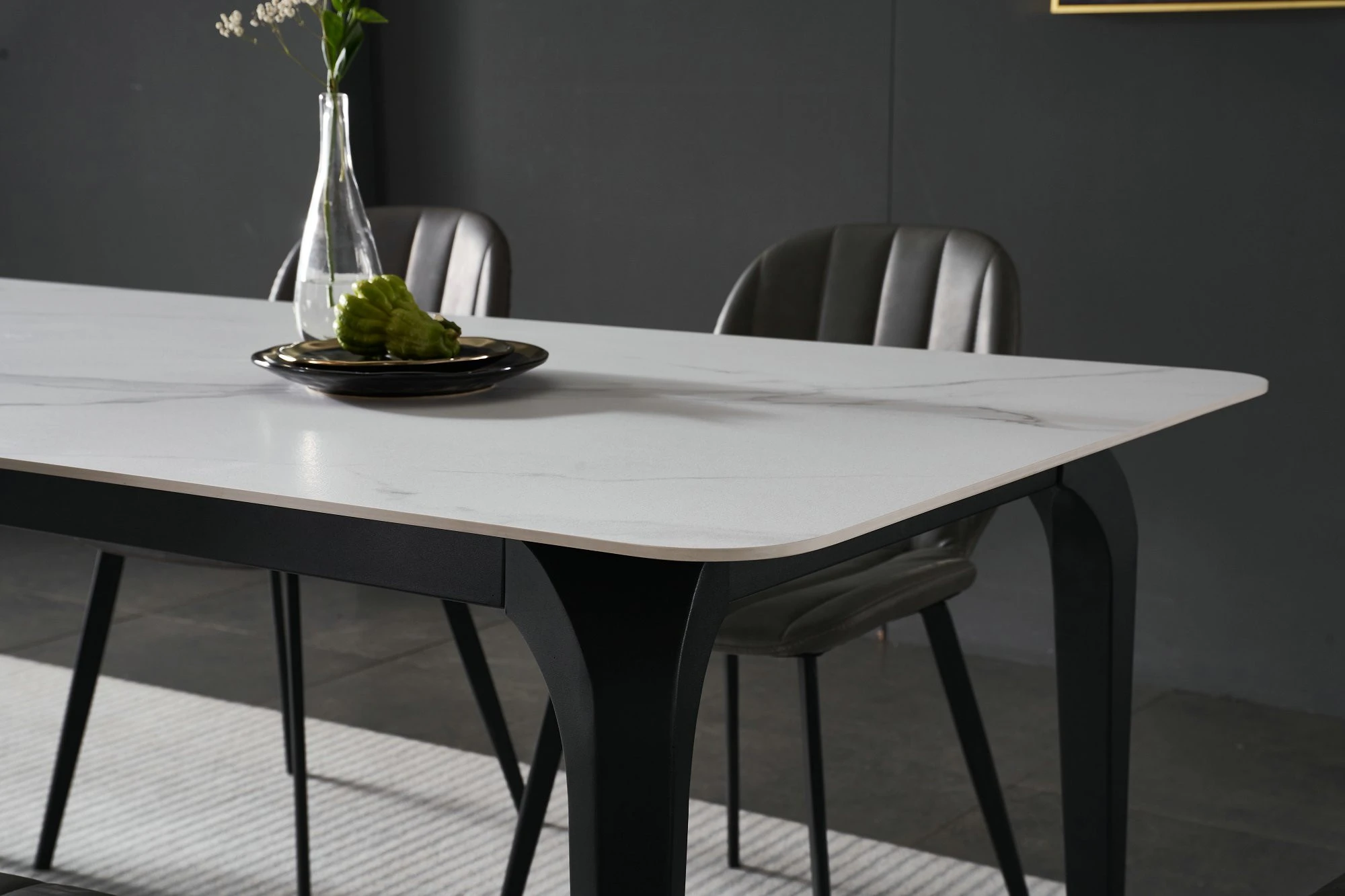 New design luxury furniture carbon steel base dining table rock plate dining table
