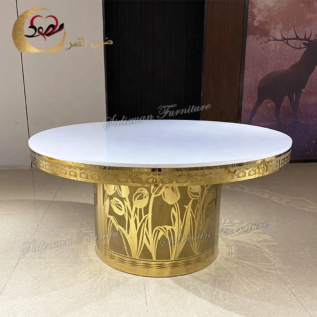 New ideas of wedding design white mdf top golden stainless steel legs wedding table