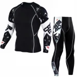 New Mens warm sports suit Long Sleeve Rash Guard Complete Graphic Compression trousers Multi-use Fitness Tops Shirts Men set