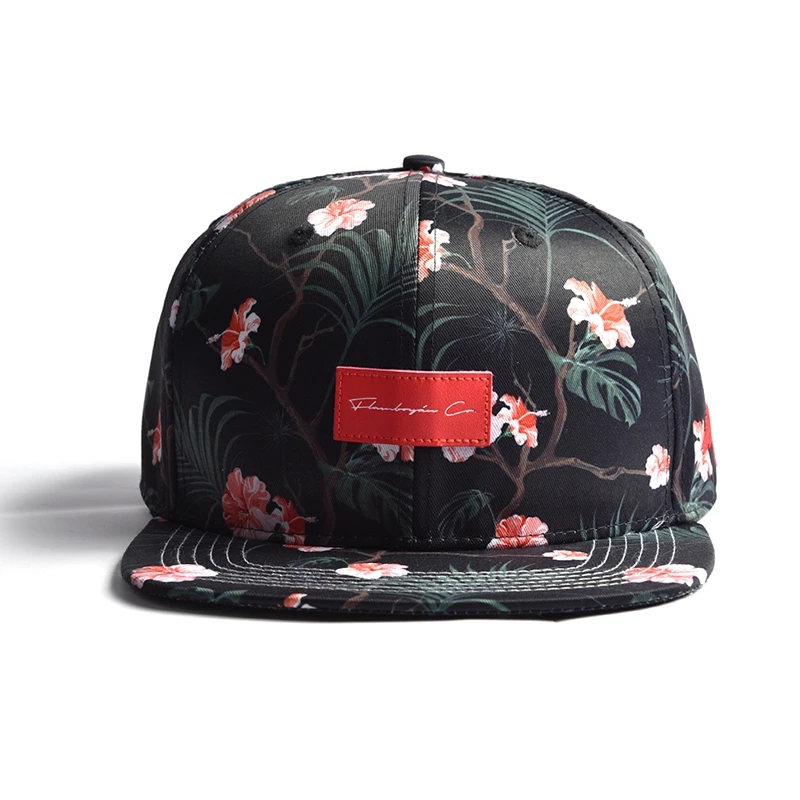 new product satin flowers printed leather patch snapback hats