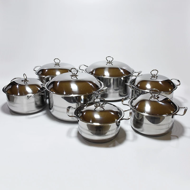 New style 7pcs stainleess steel soup pot set double bottom cooking pot cookware set