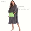 New Style Hooded Poncho Beach Towel with Green Stowable Pocket