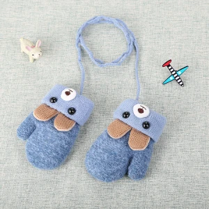 Newborn Mittens Cute Bear Cartoon Children&#x27;s Gloves Winter Knitting Wool Double Layer Mittens For Baby Gift