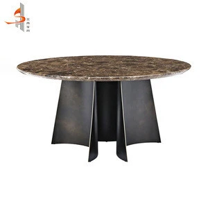Newest nordic style hotel furniture OEM modern round marble rose gold plated base dining table