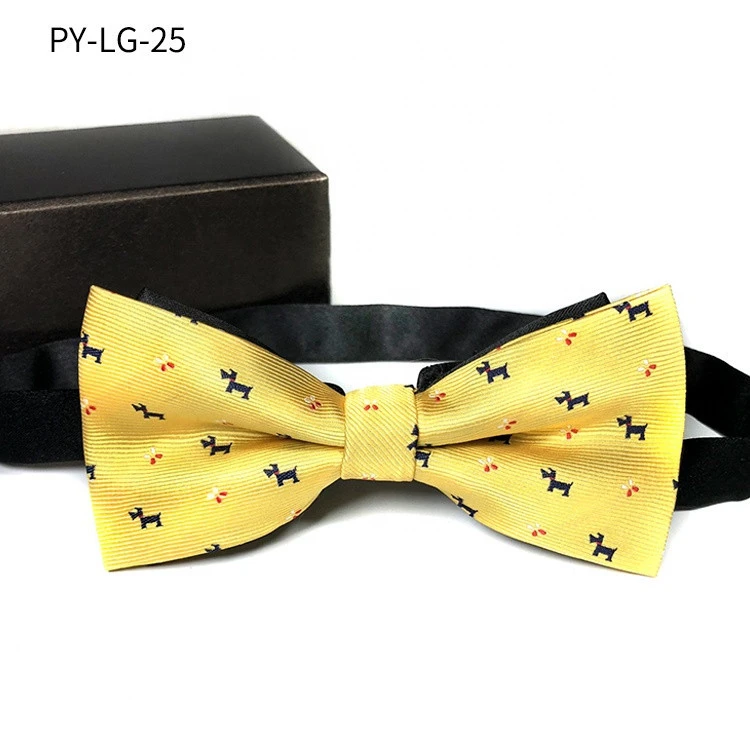Novelty embroidered animal dog pattern polyester bow tie and white dot red neck bow tie for men