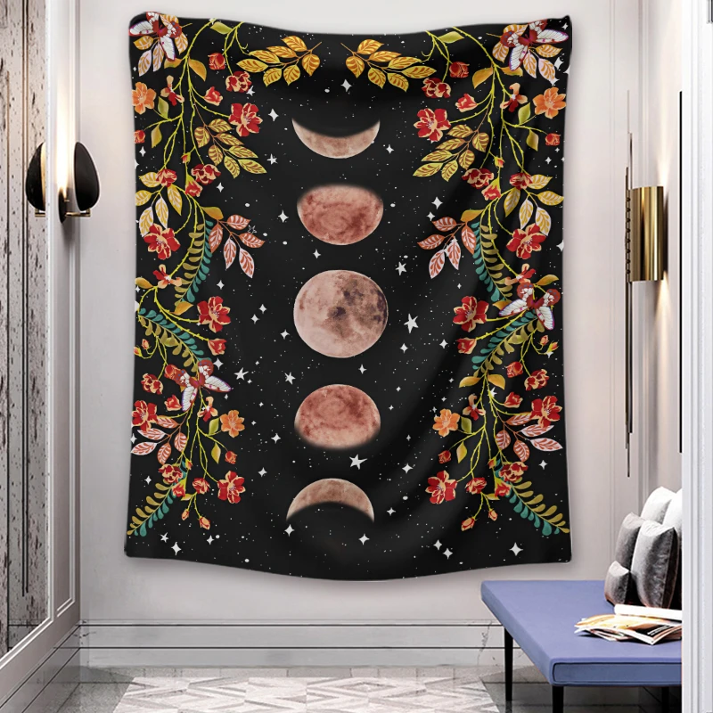 Original design flower floral psychedelic moon phase tapestries wall decoration