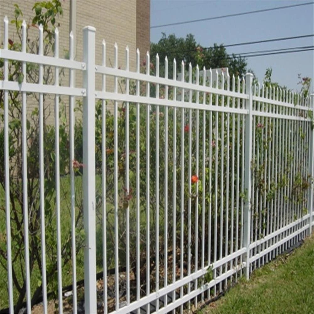 Ornamental modern metal used iron fencing powder coated welded metal fences panels tubular steel picket fence