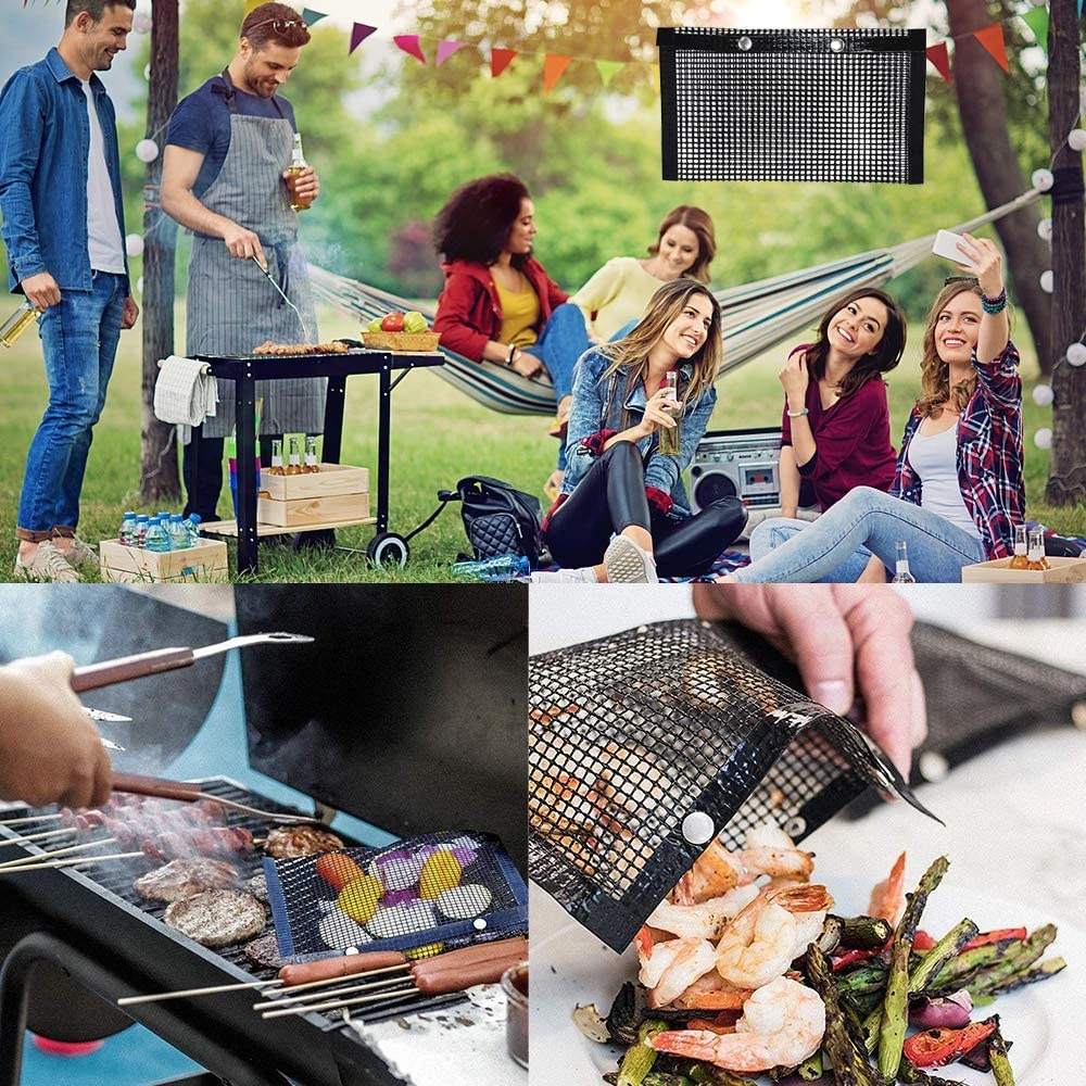 Outdoor Barbecue Grilling Accessories High Temperature Resistant Reusable Easy to Clean Non Stick BBQ Wire Mesh Grill Bags