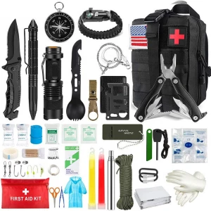 Outdoor Camping hiking Emergency survival kit molle bag with multi survival first aid kit