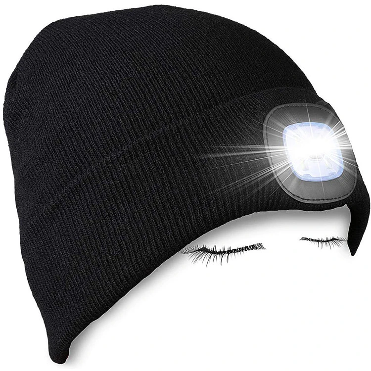 Outdoors USB Rechargeable Led Head Light Beanie Winter Hat With Light