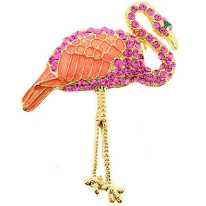 P168-747 Enamel Gold Rhinestone Flamingo Brooches