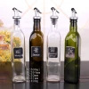 personalized empty 500ml square dark green glass olive oil dispenser bottle with pour spout